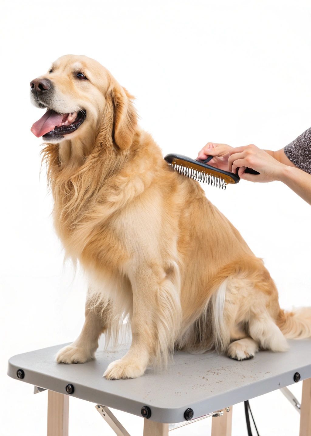 Happy pets with caretaker